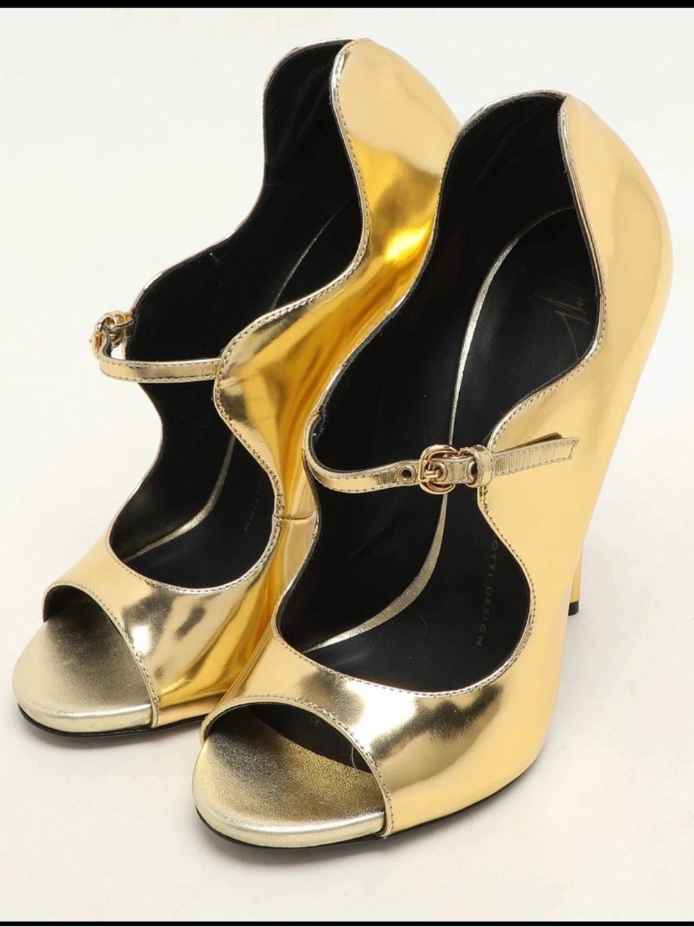Giuseppe Zanotti Gold Metallic Peep-Toe Mary Jane Stilettos - Picture 2 of 12